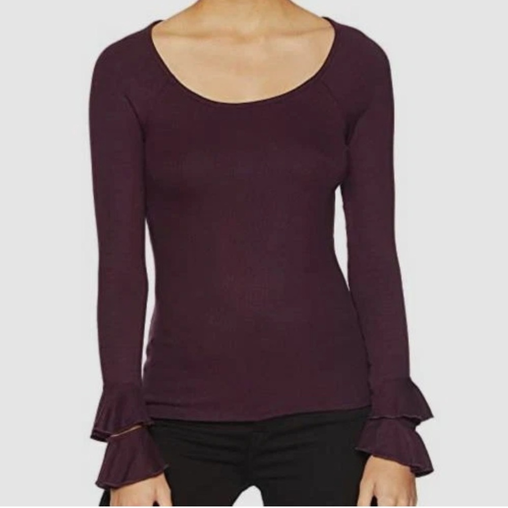 $158 Joe's Jeans Women's Purple Beverly Ruffled Long Sleeve T-Shirt Top Size XS